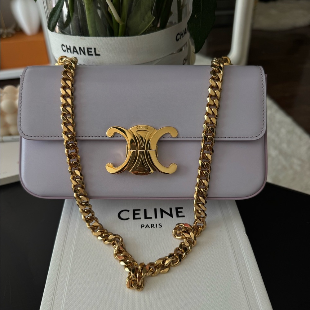 Celine triomphe Lavender Bag with Gold Chain